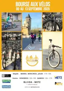 Bourse aux vélos du 9 au 13 septembre - dépôt des vélos : mardi, mercredi et jeudi 17h à 19h - vente des vélos : vendredi 10h à 19h et samedi 10h à 17h